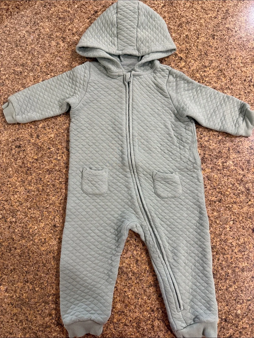 Quilted Hooded One-Piece Romper - Sage Green